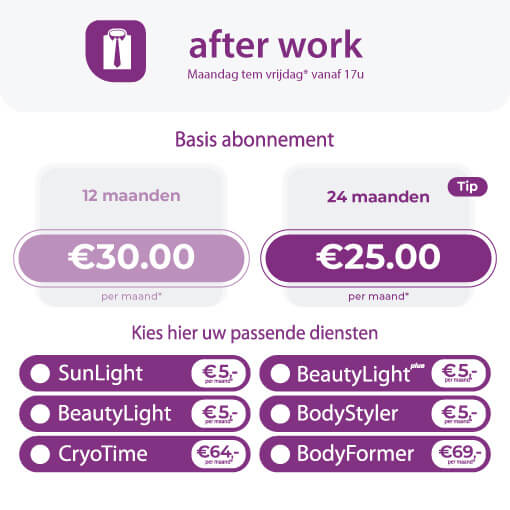 SUNZONE afterwork tarief met optionale