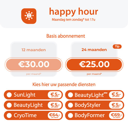 SUNZONE-happyhour tarief met optionale diensten
